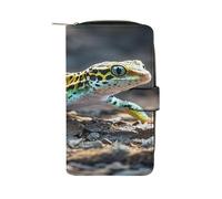 QMKFWT Portefeuille long en cuir léopard Little Gecko classique à deux volets pour femme avec fenêtre d'identification