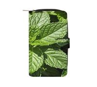 QMKFWT Portefeuille long en cuir Menthe poivrée classique à deux volets pour femme avec fenêtre d'identification