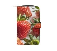 QMKFWT Portefeuille long en cuir motif fraise pour chéquier classique à deux volets pour femme avec fenêtre d'identification