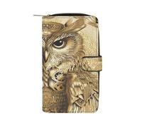 QMKFWT Portefeuille long en cuir motif hibou classique à deux volets pour femme avec fenêtre d'identification
