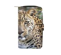 QMKFWT Portefeuille long en cuir motif léopard africain classique à deux volets pour femme avec fenêtre d'identification