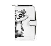 QMKFWT Portefeuille long en cuir motif raton laveur pour chéquier classique à deux volets pour femme avec fenêtre d'identification