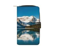QMKFWT Portefeuille long en cuir Panorama of The Lake Louise Mountains classique à deux volets pour femme avec fenêtre pour carte d'identité