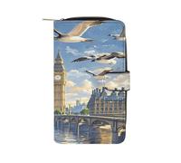 QMKFWT Portefeuille long en cuir peint à la main pour chéquier classique à deux volets pour femme avec fenêtre d'identification