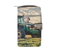 QMKFWT Portefeuille long en cuir pour carnet de chèque classique à deux volets avec fenêtre d'identification pour homme Motif tracteur agricole