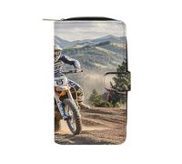 QMKFWT Portefeuille long en cuir pour motocross - Portefeuille classique à deux volets pour femme - Avec fenêtre d'identification