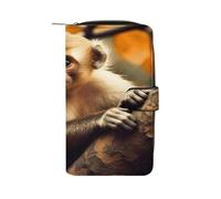 QMKFWT Portefeuille long en cuir Singe on Tree Portefeuille classique à deux volets pour femme avec fenêtre d'identification