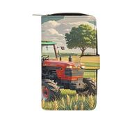 QMKFWT Portefeuille long en cuir sur le thème du tracteur, portefeuille classique à deux volets pour femme avec fenêtre d'identification