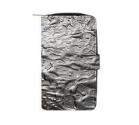 QMKFWT Portefeuille long en cuir texturé argenté avec fenêtre pour carte d'identité