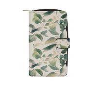 QMKFWT Portefeuille long en cuir vert sauge à deux volets avec fenêtre pour carte d'identité