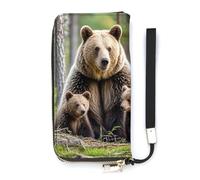 QMKFWT Portefeuille Mother Bear Cubs de grande capacité en cuir synthétique avec longue fermeture éclair - Unisexe - Blanc - 20 x 10,5 cm, blanc, 20x10.5cm, Portefeuille