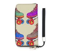 QMKFWT Portefeuille rétro coloré pour patins à roulettes, grande capacité, pochette en cuir PU, longue pochette à fermeture éclair, unisexe, blanc, 20 x 10,5 cm, portefeuille, blanc, 20x10.5cm,