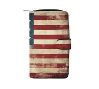 QMKFWT Portefeuille vintage en cuir avec drapeau américain américain long portefeuille pour chéquier classique à deux volets pour femme avec fenêtre d'identification