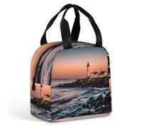 QMKFWT Portland River Lighthouse Sunrise Sac à déjeuner isotherme durable Grande boîte à déjeuner portable étanche réutilisable pour travail, voyage, pique-nique