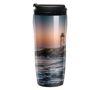QMKFWT Portland River Lighthouse Sunrise - Tasse à café réutilisable, isotherme, étanche, avec couvercle, anti-déversement, pour café glacé/chaud, cadeau pour les mères et les pères