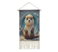 QMKFWT Poster mural en coton et lin à suspendre avec pompon - Motif loutre - Décoration murale verticale pour salon, bureau, chambre à coucher
