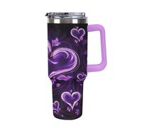 QMKFWT Purple Love - Tasse à café de voyage réutilisable en acier inoxydable durable avec poignée et paille, résistant aux fuites, portable, tasse isotherme pour homme et femme, 1200 ml