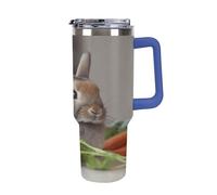 QMKFWT Rabbit Is Eating Vegetables - Tasse à café de voyage réutilisable en acier inoxydable durable avec poignée et paille, résistant aux fuites, tasse isotherme portable pour homme et femme, 1,2 l