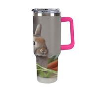 QMKFWT Rabbit Is Eating Vegetables - Tasse à café de voyage réutilisable en acier inoxydable durable avec poignée et paille, résistant aux fuites, tasse isotherme portable pour homme et femme, 1,2 l