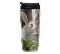 QMKFWT Rabbit Is Eating Vegetables Tasse à café réutilisable isotherme étanche avec couvercle à double paroi anti-déversement pour café glacé/chaud, cadeau pour les mères et les pères
