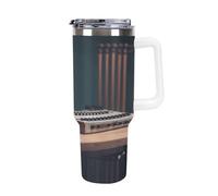 QMKFWT Recorder - Tasse à café de voyage réutilisable et durable en acier inoxydable avec poignée et paille, résistant aux fuites, portable, tasse isotherme pour homme et femme, 1200 ml