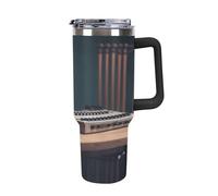 QMKFWT Recorder - Tasse à café de voyage réutilisable et durable en acier inoxydable avec poignée et paille, résistant aux fuites, portable, tasse isotherme pour homme et femme, 1200 ml