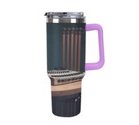 QMKFWT Recorder - Tasse à café de voyage réutilisable et durable en acier inoxydable avec poignée et paille, résistant aux fuites, portable, tasse isotherme pour homme et femme, 1200 ml