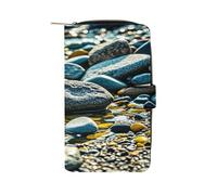 QMKFWT Rocks And Pebbles Portefeuille long en cuir pour chéquier classique à deux volets avec fenêtre pour carte d'identité