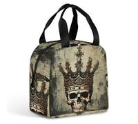 QMKFWT Sac à déjeuner élégant et isotherme durable avec motif tête de mort et couronne - Grande boîte à déjeuner portable et étanche - Réutilisable - Pour le travail, les voyages, les pique-niques