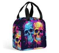 QMKFWT Sac à déjeuner isotherme avec deux crânes différents, durable, grande boîte à déjeuner portable étanche réutilisable pour le travail, les voyages, les pique-niques