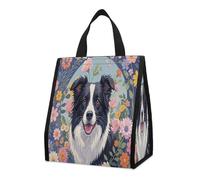 QMKFWT Sac à déjeuner isotherme Border Collie motif floral pliable et réutilisable pour homme et femme