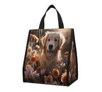 QMKFWT Sac à déjeuner isotherme pliable et réutilisable Golden Retriever et fleurs pour homme et femme