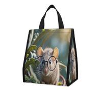 QMKFWT Sac à déjeuner isotherme pliable et réutilisable Motif souris d'Inde avec lunettes pour homme et femme