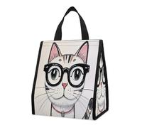 QMKFWT Sac à déjeuner isotherme pliable et réutilisable pour homme et femme Motif hipster chat chaton lunettes