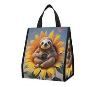QMKFWT Sac à déjeuner isotherme pliable et réutilisable pour homme et femme Motif paresseux assis sur un tournesol