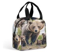 QMKFWT Sac à déjeuner Mother Bear And Her Cubs - Durable - Isotherme - Grande boîte à déjeuner portable et étanche - Réutilisable - Pour le travail, les voyages, les pique-niques