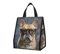 QMKFWT Sac à dos isotherme pliable et réutilisable avec motif bouledogue français portant des lunettes de soleil pour homme et femme