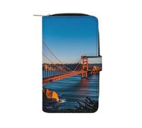 QMKFWT San Francisco Bay Bridge Portefeuille long en cuir pour chéquier classique à deux volets avec fenêtre pour carte d'identité