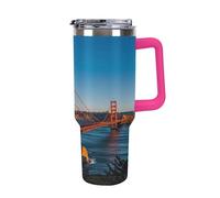 QMKFWT San Francisco Bay Bridge - Tasse à café de voyage réutilisable en acier inoxydable durable avec poignée et paille, résistant aux fuites, portable, gobelet isotherme pour homme et femme, 1,2 l