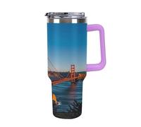 QMKFWT San Francisco Bay Bridge - Tasse à café de voyage réutilisable en acier inoxydable durable avec poignée et paille, résistant aux fuites, portable, gobelet isotherme pour homme et femme, 1,2 l