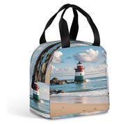 QMKFWT Sea Lighthouse Sandbeach Sac à déjeuner isotherme durable Grande boîte à déjeuner portable étanche réutilisable pour travail, voyage, pique-nique