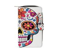 QMKFWT Sugar Skull Portefeuille long en cuir avec fenêtre pour carte d'identité