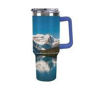 QMKFWT Tasse à café de voyage Panorama of The Lake Louise Mountains - Gobelet isotherme réutilisable en acier inoxydable durable avec poignée et paille, résistant aux fuites, portable - Cadeau idéal