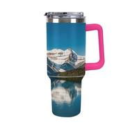 QMKFWT Tasse à café de voyage Panorama of The Lake Louise Mountains - Gobelet isotherme réutilisable en acier inoxydable durable avec poignée et paille, résistant aux fuites, portable - Cadeau idéal
