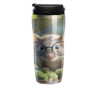 QMKFWT Tasse à café Guinea Mouse avec lunettes, réutilisable, isotherme, étanche, avec couvercle, double paroi, anti-déversement, pour café glacé/chaud, cadeau pour les mères et les pères