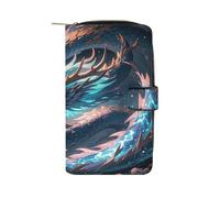 QMKFWT The Dragon Is Soaring Portefeuille long en cuir pour chéquier classique à deux volets avec fenêtre pour carte d'identité