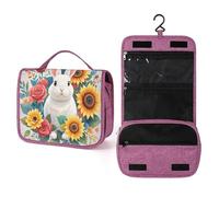 QMKFWT Trousse de toilette imperméable avec crochet de suspension pour femme Motif lapin et fleurs