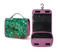 QMKFWT Trousse de toilette verte scintillante avec crochet de suspension, trousse de maquillage étanche pour femme, essentiels de voyage