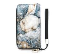 QMKFWT Un portefeuille lapin endormi grande capacité d'embrayage porte-monnaie en cuir PU longue pochette à fermeture éclair portefeuille unisexe, blanc, 20 x 10,5 cm, portefeuille, blanc, 20x10.5cm,