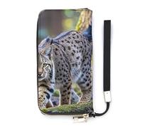 QMKFWT Wild Bobcat Portefeuille de grande capacité en cuir synthétique avec longue fermeture éclair Unisexe Blanc 20 x 10,5 cm, blanc, 20x10.5cm, Portefeuille